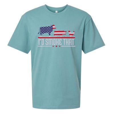 4th July I'd Smoke That Patriot BBQ Barbeque Cook Chef Sueded Cloud Jersey T-Shirt