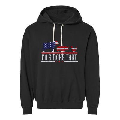 4th July I'd Smoke That Patriot BBQ Barbeque Cook Chef Garment-Dyed Fleece Hoodie