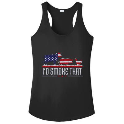 4th July I'd Smoke That Patriot BBQ Barbeque Cook Chef Ladies PosiCharge Competitor Racerback Tank