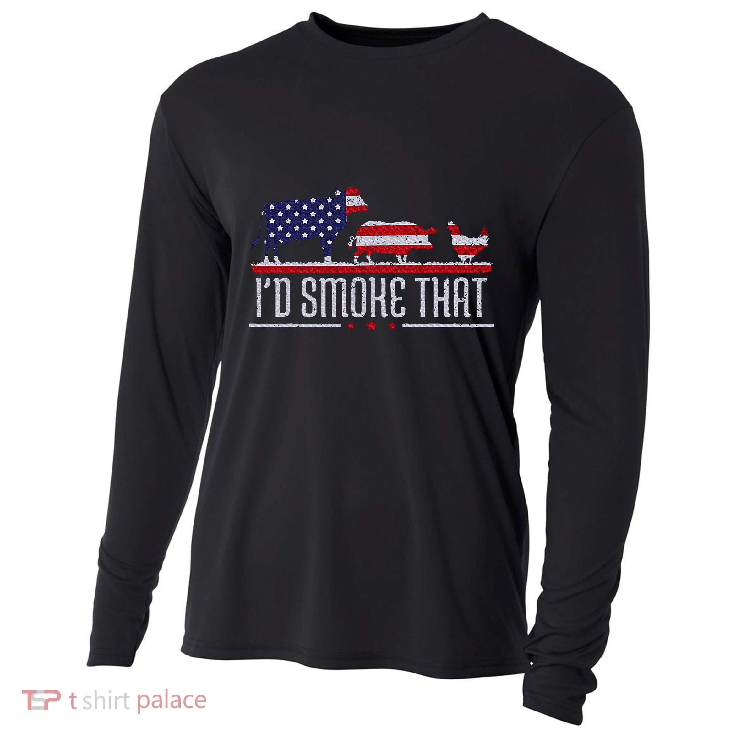 4th July I'd Smoke That Patriot BBQ Barbeque Cook Chef Cooling Performance Long Sleeve Crew