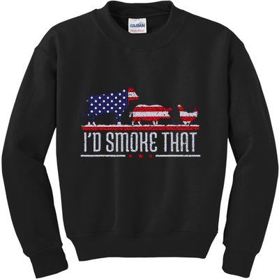 4th July I'd Smoke That Patriot BBQ Barbeque Cook Chef Kids Sweatshirt