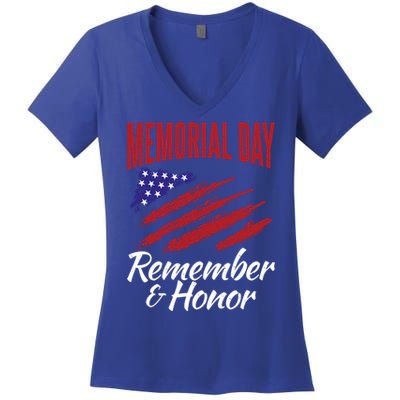 4th July Memorial Day Remember And Honor America Gift Women's V-Neck T-Shirt