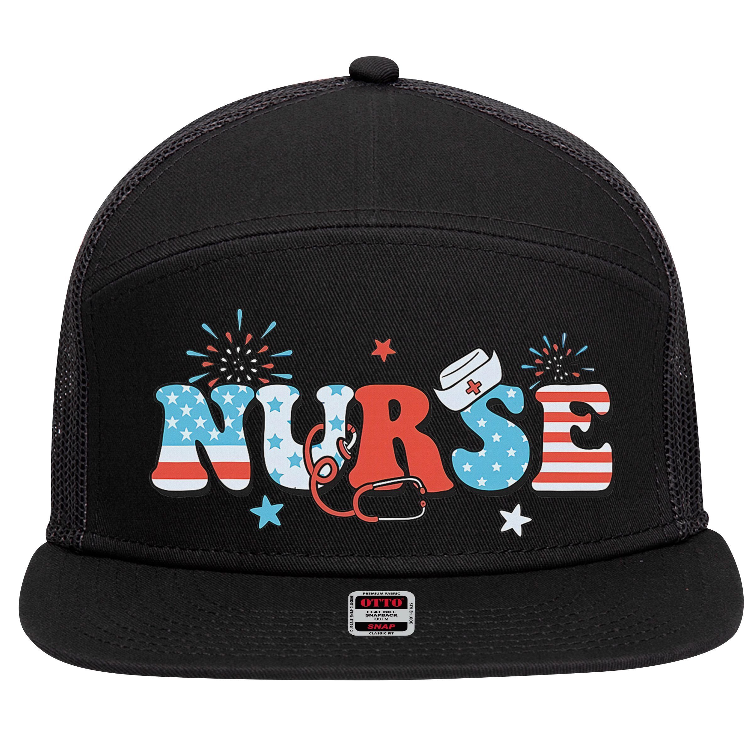 4th July Nurse American Nurse Independence Day Nurse 7 Panel Mesh Trucker Snapback Hat