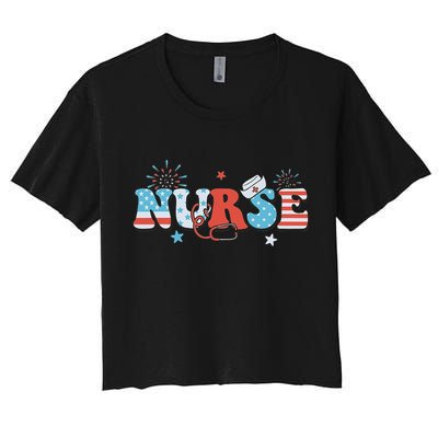 4th July Nurse American Nurse Independence Day Nurse Women's Crop Top Tee