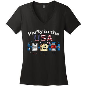 4th July Nurse Party Usa Ativan Scrub Top Patriot Women Women's V-Neck T-Shirt