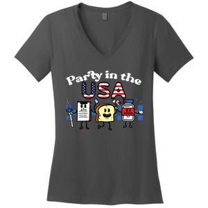 4th July Nurse Party Usa Ativan Scrub Top Patriot Women's V-Neck T-Shirt