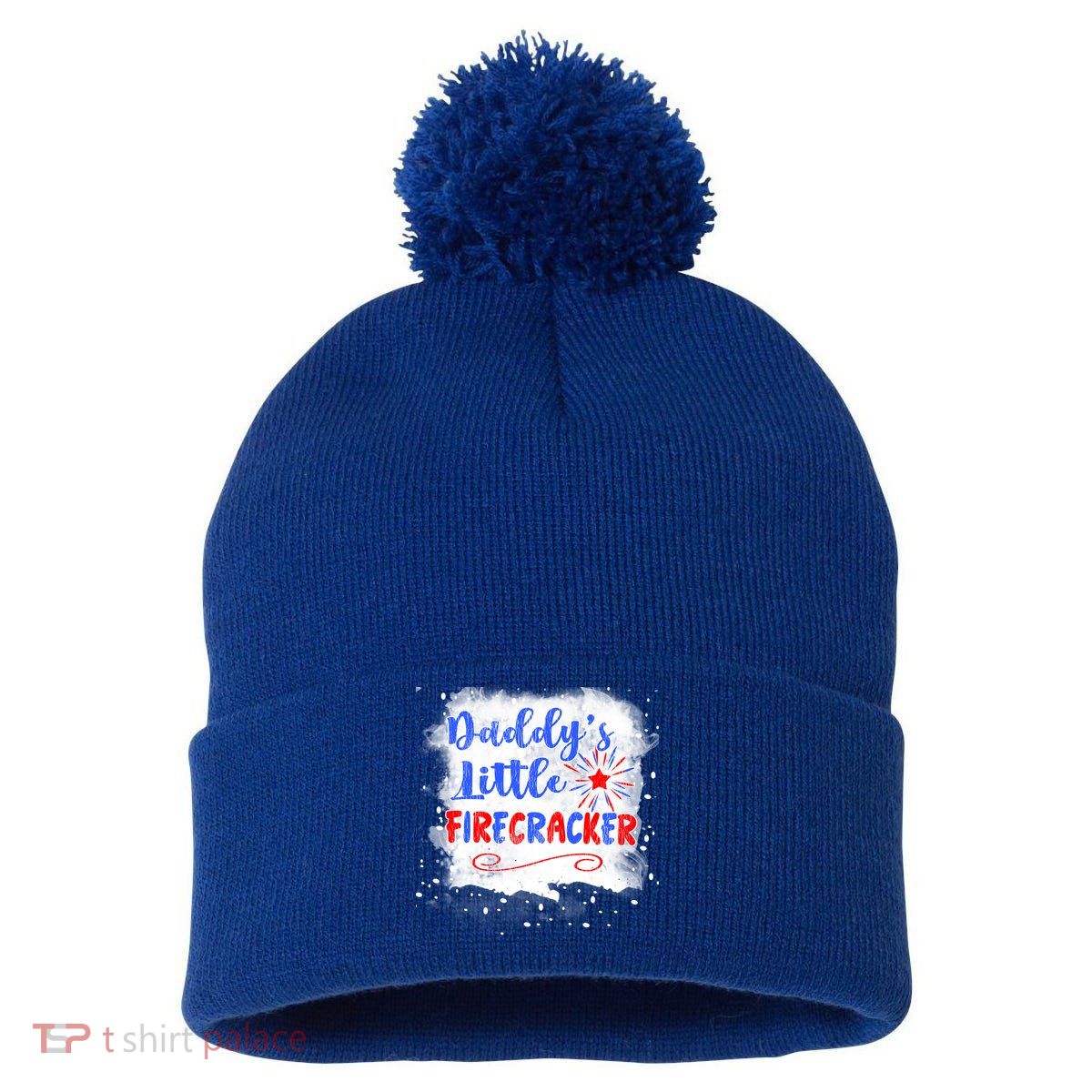 4th July Or Teens Daddys Little Firecracker Gift Pom Pom 12in Knit Beanie
