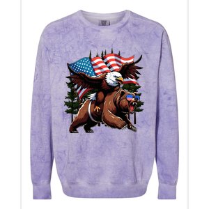 4th July Patriotic Bear Eagle American Usa Flag Colorblast Crewneck Sweatshirt