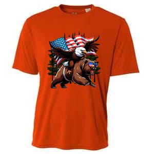 4th July Patriotic Bear Eagle American Usa Flag Cooling Performance Crew T-Shirt