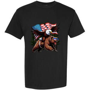 4th July Patriotic Bear Eagle American Usa Flag Garment-Dyed Heavyweight T-Shirt