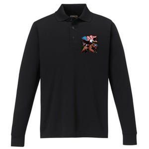 4th July Patriotic Bear Eagle American Usa Flag Performance Long Sleeve Polo