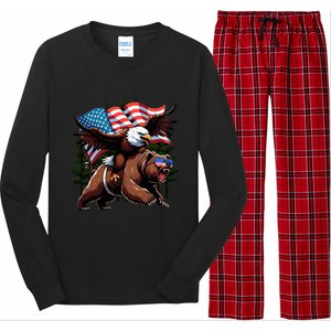 4th July Patriotic Bear Eagle American Usa Flag Long Sleeve Pajama Set