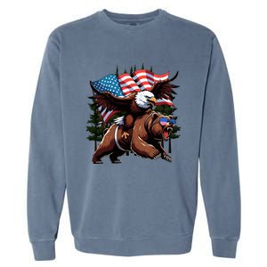 4th July Patriotic Bear Eagle American Usa Flag Garment-Dyed Sweatshirt