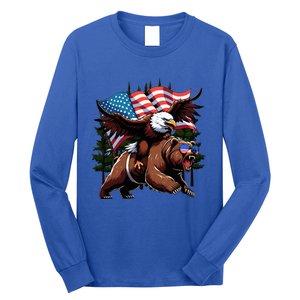 4th July Patriotic Bear Eagle American Usa Flag Long Sleeve Shirt