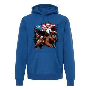 4th July Patriotic Bear Eagle American Usa Flag Premium Hoodie