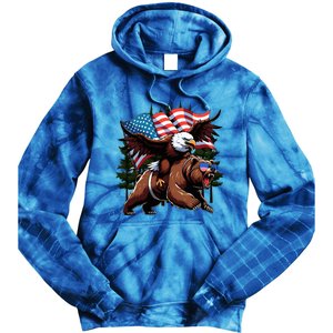 4th July Patriotic Bear Eagle American Usa Flag Tie Dye Hoodie