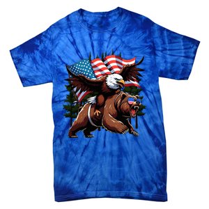 4th July Patriotic Bear Eagle American Usa Flag Tie-Dye T-Shirt