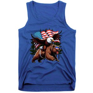 4th July Patriotic Bear Eagle American Usa Flag Tank Top