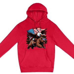 4th July Patriotic Bear Eagle American Usa Flag Premium Pullover Hoodie