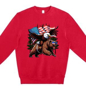 4th July Patriotic Bear Eagle American Usa Flag Premium Crewneck Sweatshirt