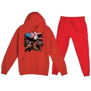 4th July Patriotic Bear Eagle American Usa Flag Premium Hooded Sweatsuit Set