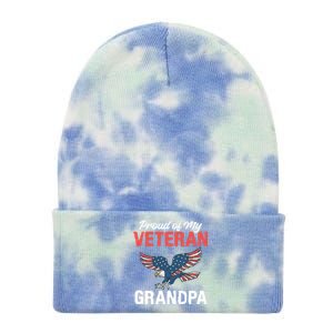 4th July Proud Of My Veteran Grandpa Grand Memorial Day Gift Tie Dye 12in Knit Beanie