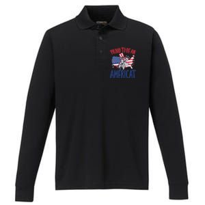 4th July Proud To Be An Americat Cat Lover Memorial Day Cool Gift Performance Long Sleeve Polo