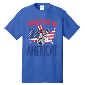 4th July Proud To Be An Americat Cat Lover Memorial Day Cool Gift Tall T-Shirt