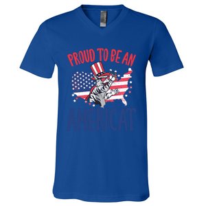 4th July Proud To Be An Americat Cat Lover Memorial Day Cool Gift V-Neck T-Shirt