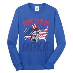 4th July Proud To Be An Americat Cat Lover Memorial Day Cool Gift Tall Long Sleeve T-Shirt