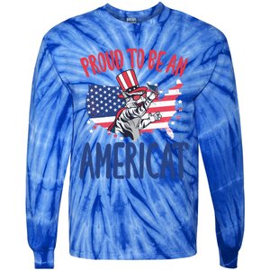 4th July Proud To Be An Americat Cat Lover Memorial Day Cool Gift Tie-Dye Long Sleeve Shirt