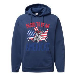 4th July Proud To Be An Americat Cat Lover Memorial Day Cool Gift Performance Fleece Hoodie