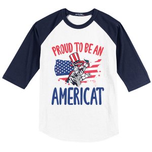 4th July Proud To Be An Americat Cat Lover Memorial Day Cool Gift Baseball Sleeve Shirt