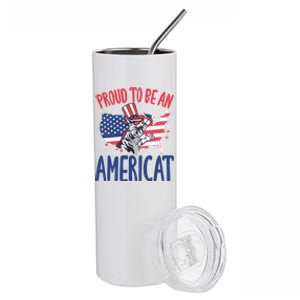 4th July Proud To Be An Americat Cat Lover Memorial Day Cool Gift Stainless Steel Tumbler