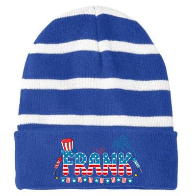 4th July Patriotic Bbq Holiday National Family Frank Gift Striped Beanie with Solid Band