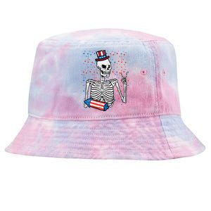 4th July Rocker Skeleton Patriotic Rock Men Kids Tie-Dyed Bucket Hat