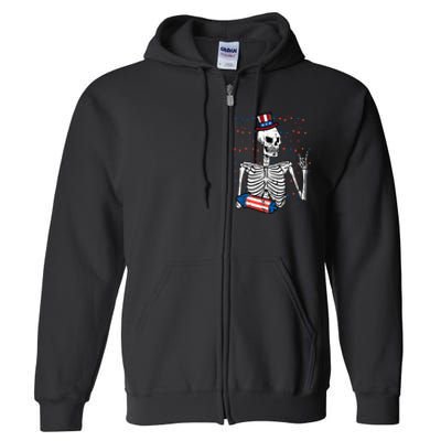 4th July Rocker Skeleton Patriotic Rock Full Zip Hoodie