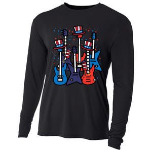 4th July Rocker Guitars US Flag Patriotic Rock Cooling Performance Long Sleeve Crew