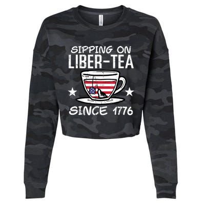 4th July Sipping Liber Tea Since 1776 USA America Women Men Cropped Pullover Crew