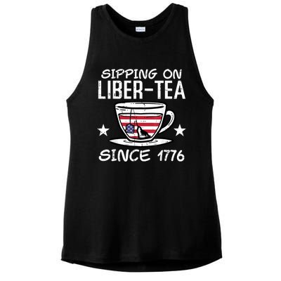 4th July Sipping Liber Tea Since 1776 USA America Women Men Ladies PosiCharge Tri-Blend Wicking Tank