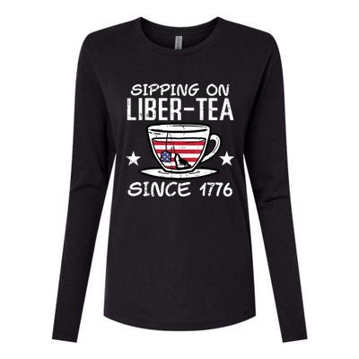 4th July Sipping Liber Tea Since 1776 USA America Women Men Womens Cotton Relaxed Long Sleeve T-Shirt