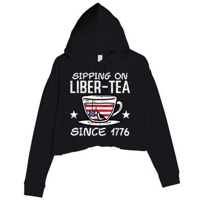 4th July Sipping Liber Tea Since 1776 USA America Women Men Crop Fleece Hoodie