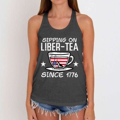 4th July Sipping Liber Tea Since 1776 USA America Women Men Women's Knotted Racerback Tank