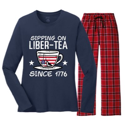 4th July Sipping Liber Tea Since 1776 USA America Women Men Women's Long Sleeve Flannel Pajama Set 