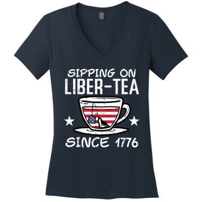 4th July Sipping Liber Tea Since 1776 USA America Women Men Women's V-Neck T-Shirt