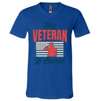 4th July This Veteran Is Loved Grandpa Dad Memorial Day Gift V-Neck T-Shirt