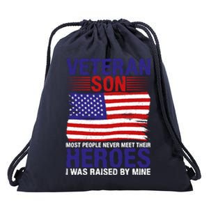 4th July Veteran Son Raised By A Hero Memorial Day Gift Drawstring Bag