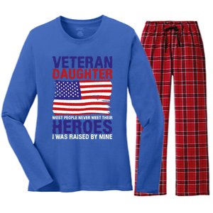 4th July Veteran Daughter Raised By A Hero Memorial Day Gift Women's Long Sleeve Flannel Pajama Set 