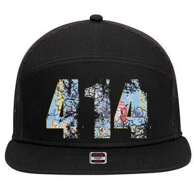 414 Milwaukee Flag Wisconsin Men Women Kids 7 Panel Mesh Trucker Snapback Hat