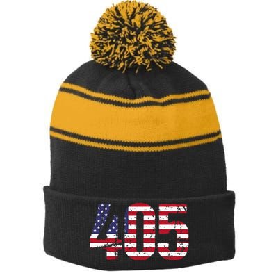 405 Oklahoma Area Code Stripe Pom Pom Beanie